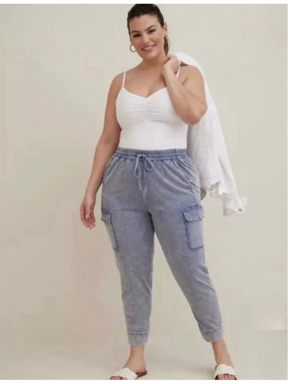 Torrid Blue Mineral Wash Rayon Twill Cargo Joggers Pants Slouchy Utility Casual